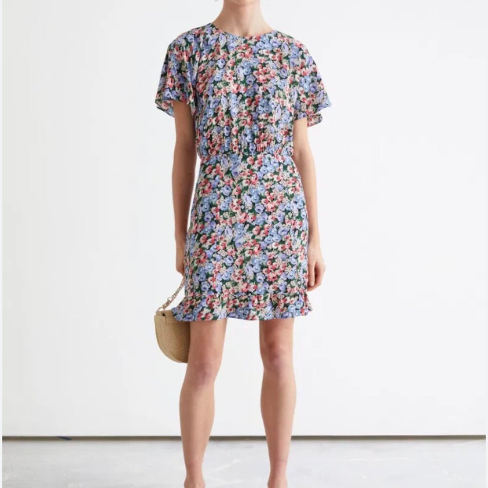 & Other Stories Batwing Sleeve Ruffle Mini Dress